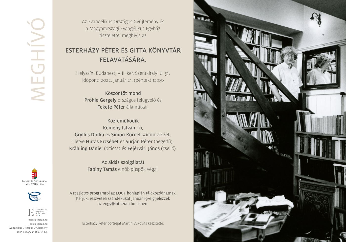 meghivo Esterhazy Peter es Gitta Konyvtar avatasa