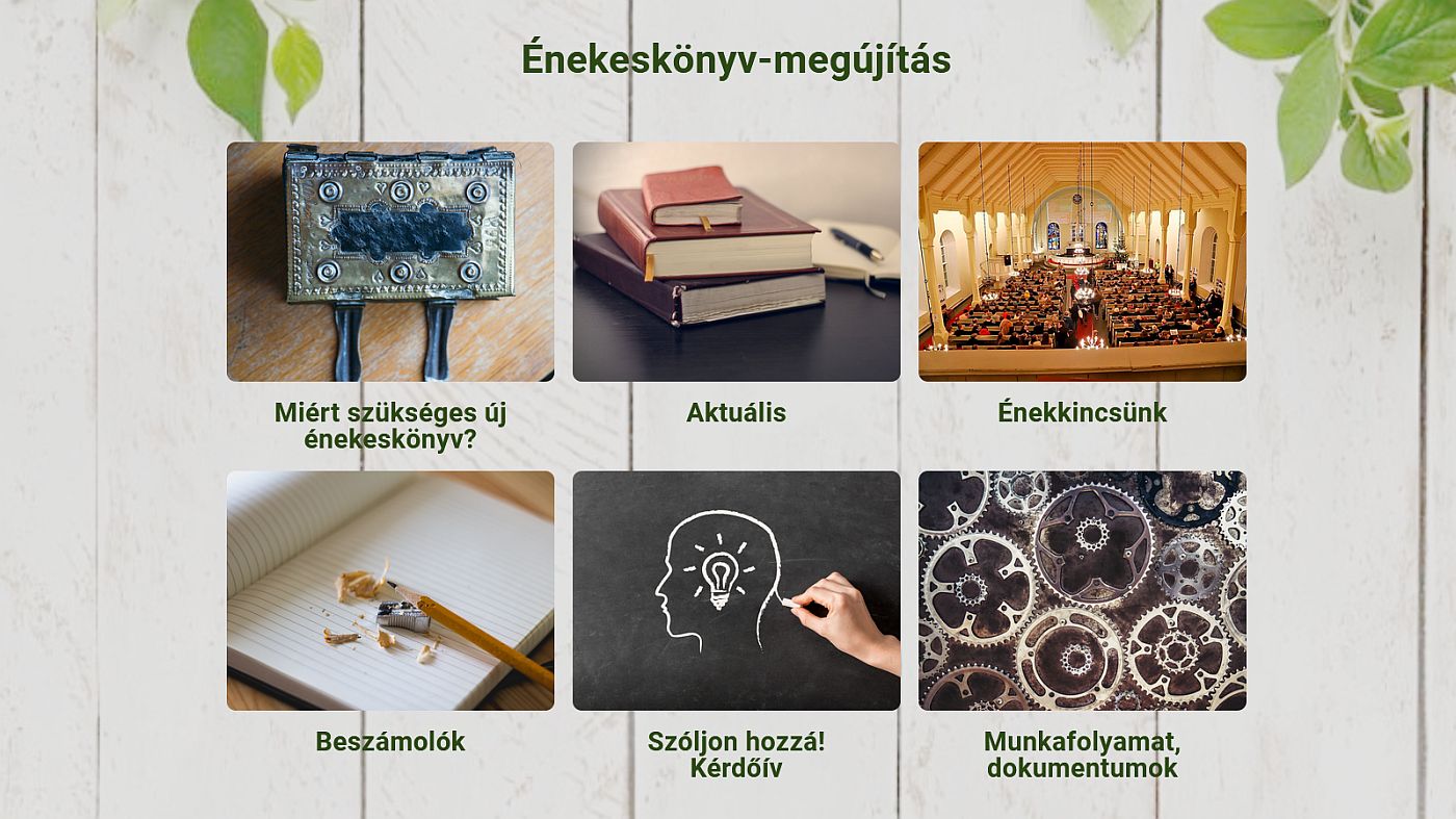 Énekeskönyv-megújítás honlapjának kezdő oldala